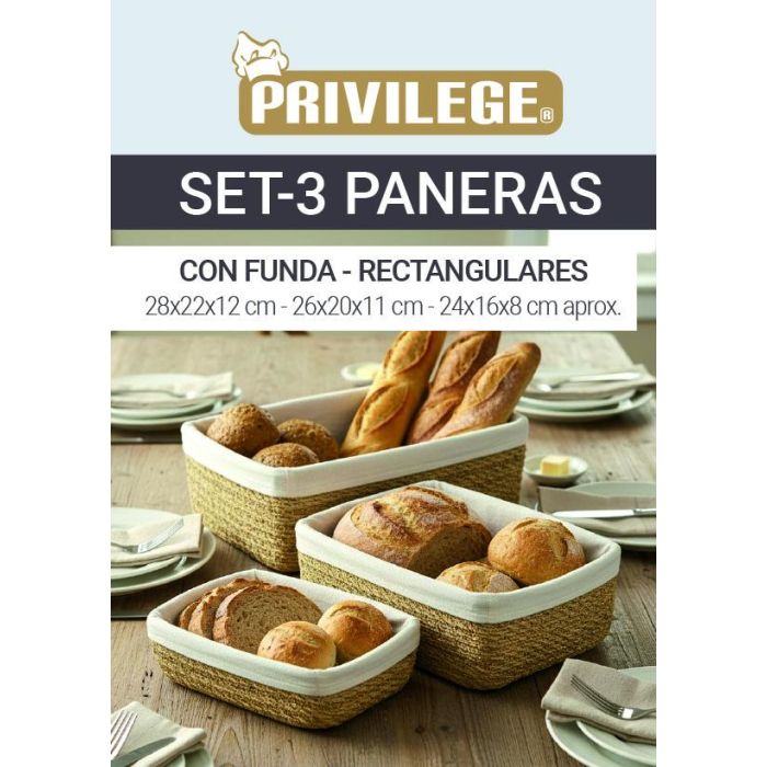 Inde Set 3 Paneras Rectangulares con Funda 28 cm, 26 cm, 24 cm 4