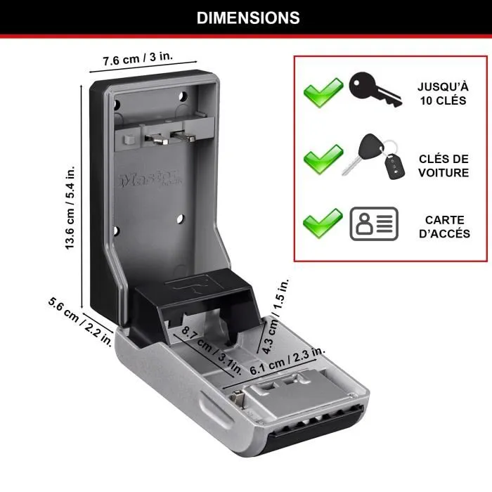Master Lock MAS3520190945310 Caja de llaves para exterior de alta seguridad con gran capacidad, montaje en pared, 19,6 x 7,6 x 5,6 cm 3