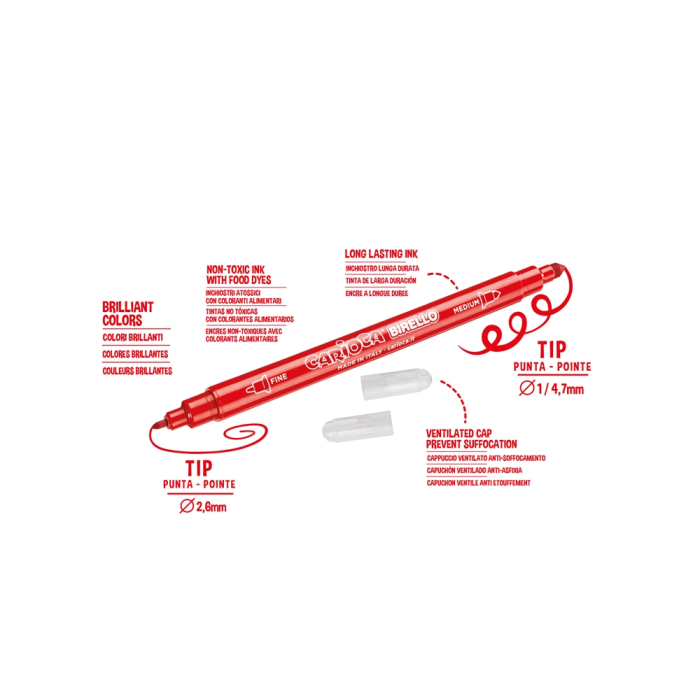 Carioca Rotulador Birello Doble Punta Caja 24 Unidades Colores Surtidos Lavable Punta Fibra 3