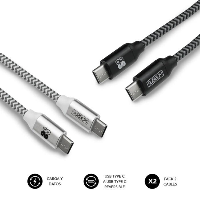 SUBBLIM 2X Premium Cable USB C to USB C Alu Black/Silver SUBBLIM 2X Premium Cable USB C to USB C Alu Black/Silver