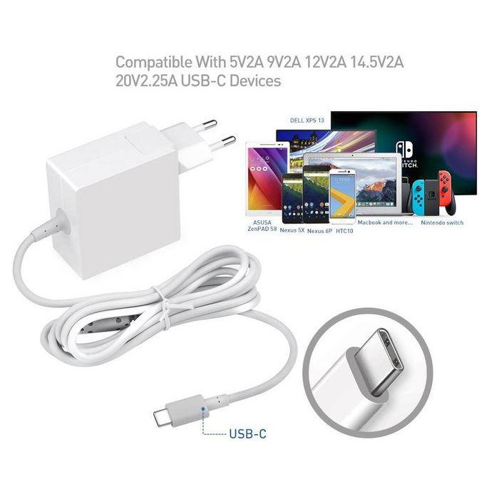 CoreParts Adaptador de Corriente USB-C 45W USB PD3.0 - Cargador Rápido Compatible con Apple MacBook, iPad Pro y Laptops/Móviles