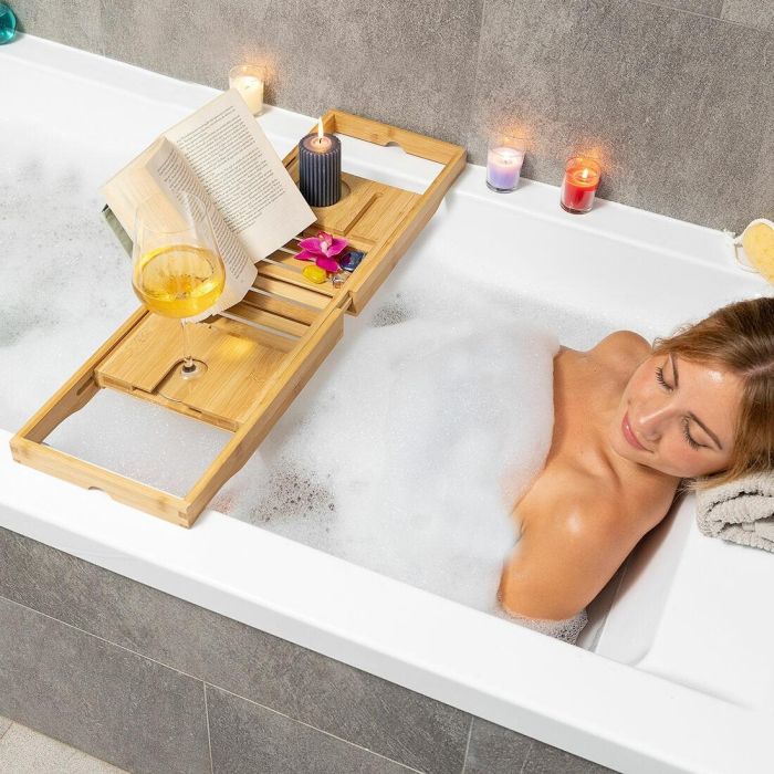 Bandeja para Bañera de Bambú Extensible Trayth InnovaGoods 2 Bandeja para Bañera de Bambú Extensible Trayth InnovaGoods 2