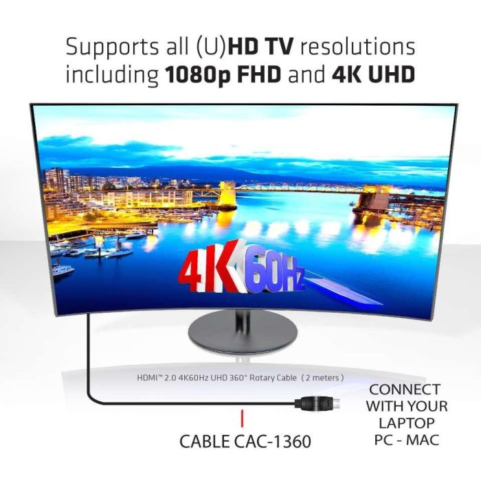 Club3D HDMI-Kabel A -> A 2.0 360° Drehbar 4K60Hz UHD 2 Meter retail 8 Club3D HDMI-Kabel A -> A 2.0 360° Drehbar 4K60Hz UHD 2 Meter retail 8