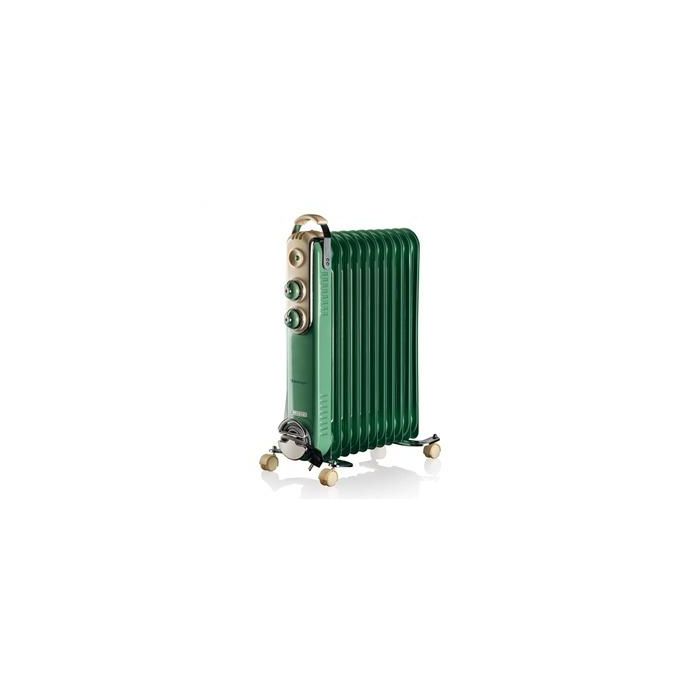 Ariete 839/14 Radiador de Aceite Vintage 11 Elementos, Verde, 3 Niveles de Potencia, Ruedas 360°