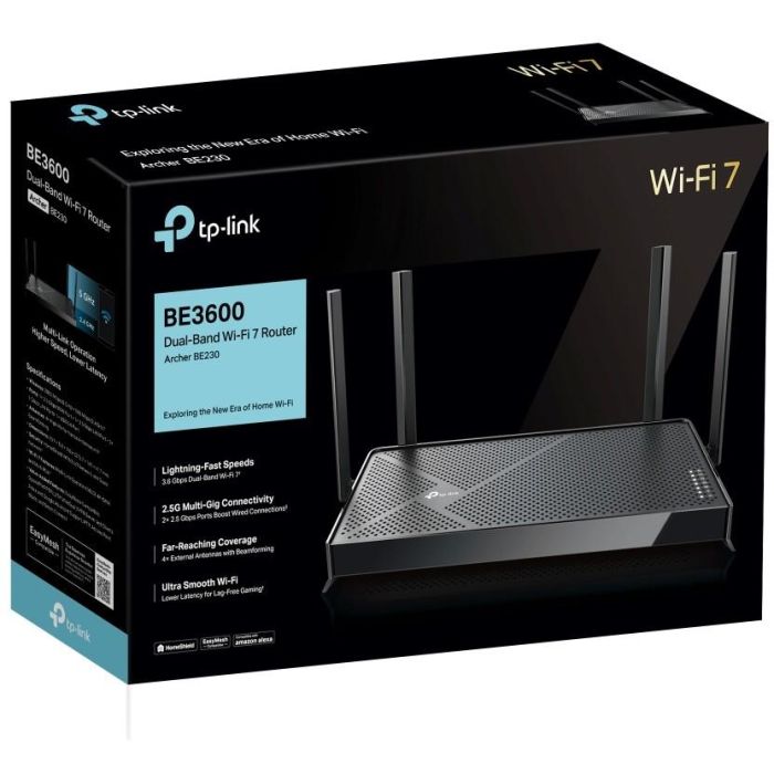 TP-Link Archer BE3600 Router Inalámbrico Wi-Fi 7 Doble Banda 2.5 Gigabit Ethernet Negro con Puerto USB 3