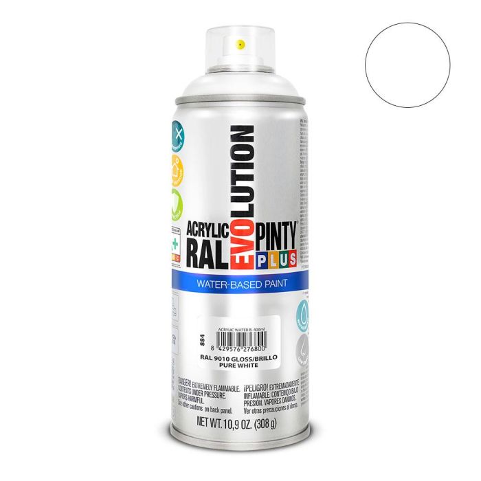 Pinty Plus Pintura acrílica spray base agua RAL 9010 Blanco Puro 520 cc