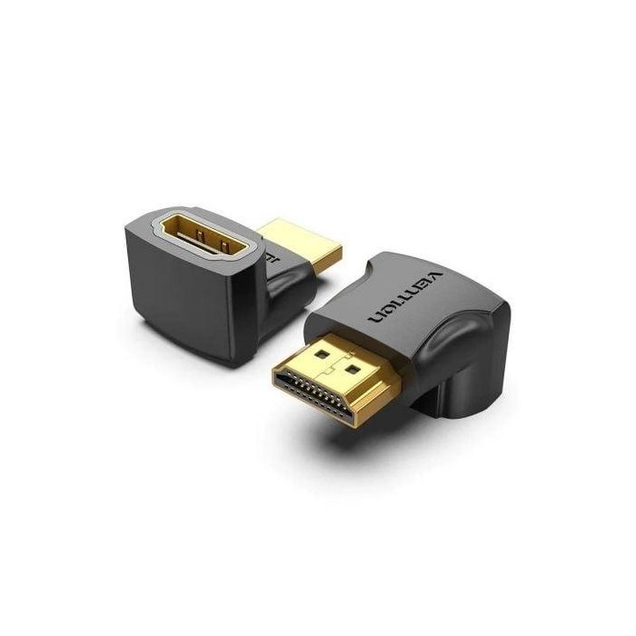 Vention AINB0-2 Adaptador HDMI 4K@60Hz 270º Macho a Hembra Chapado en Oro Negro para TV Monitor Proyector - Pack 2 Unidades
