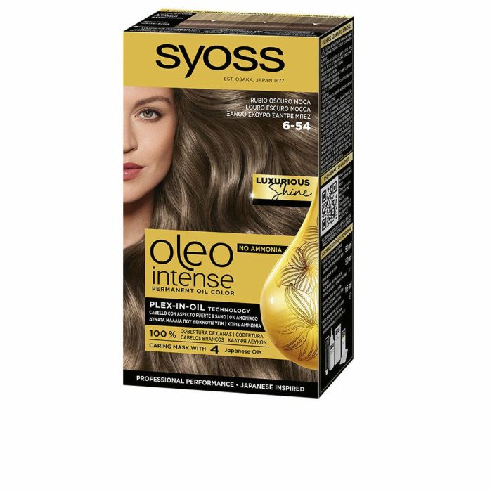 Syoss #6-54 OLEO INTENSE Tinte Capilar sin Amoniaco Castaño Moca. Color intenso, cobertura canas y brillo.