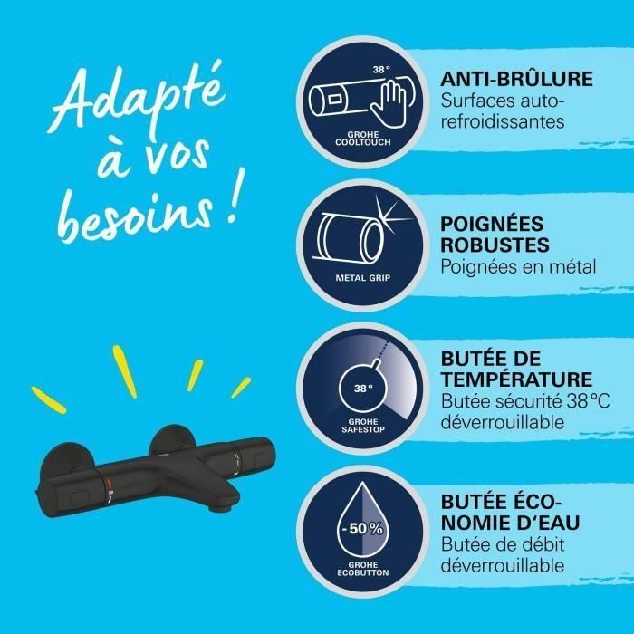 Mezclador termostático para baño/ducha - GROHE Precision Trend - 1022162432 - Negro mate - Montaje en pared visto - Ahorro de agua 4 Mezclador termostático para baño/ducha - GROHE Precision Trend - 1022162432 - Negro mate - Montaje en pared visto - Ahorro de agua 4