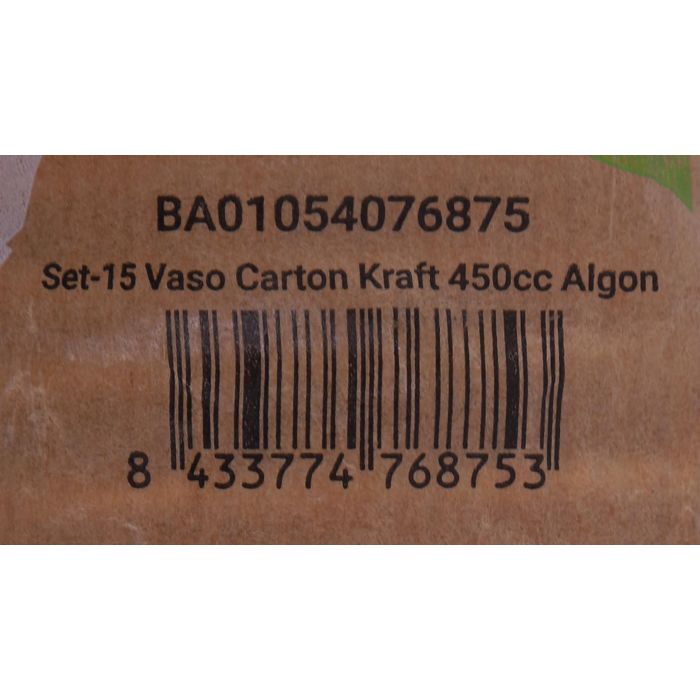 Set de 15 vasos de cartón kraft 450 cc Algon (16 Cajas) 2