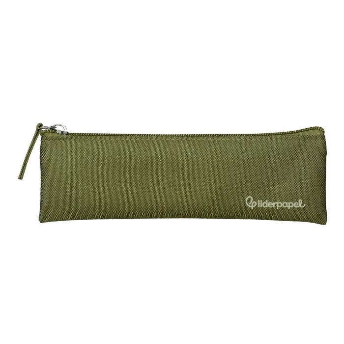 Estuche Portatodo Liderpapel Plano Estrecho Una Cremallera 200x60 mm Verde Militar