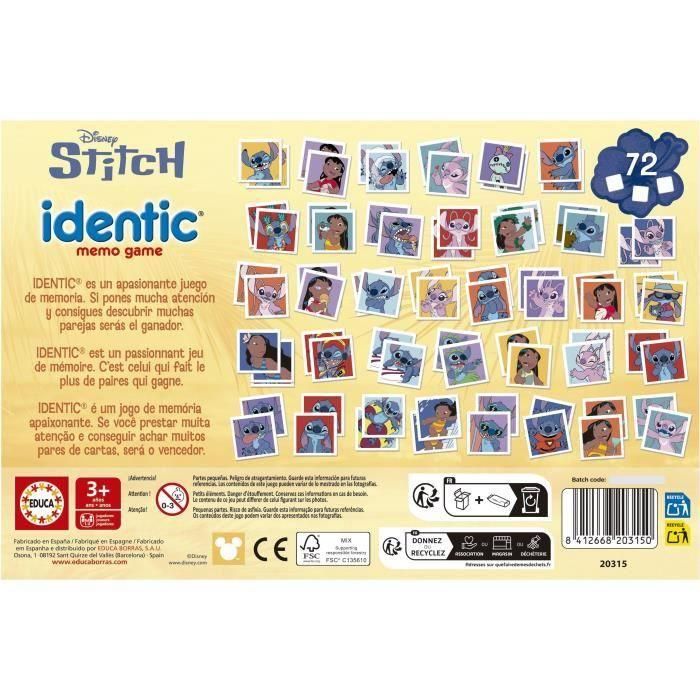 Educa Juego de Cartas Identic Stitch, para 1 Jugador, Incluye 72 Cartas de Plástico y Cartón, Edad Recomendada 3+ Años 4
