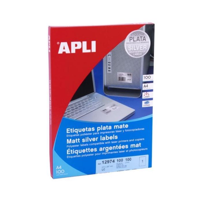 Apli Etiquetas Adhesivas Metalizadas 210,0x297,0 mm Láser C-Rectos 1 X 100H Plata Apli Etiquetas Adhesivas Metalizadas 210,0x297,0 mm Láser C-Rectos 1 X 100H Plata