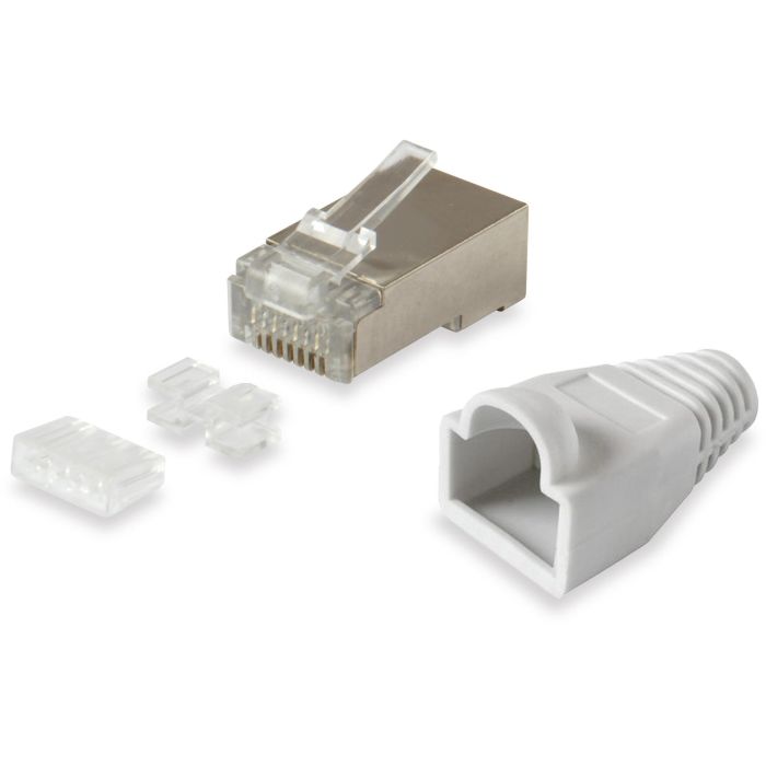 Equip 121181 Conector RJ45 Cat6 Plata, ABS/Metal con Proteccion Anti-Kink, Contactos de Oro, Paquete de 100