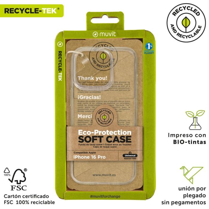 Muvit Funda Recycletek para Apple iPhone 16 - Fabricada 100% con Materiales Reciclados, Sostenible y Ecológica 4