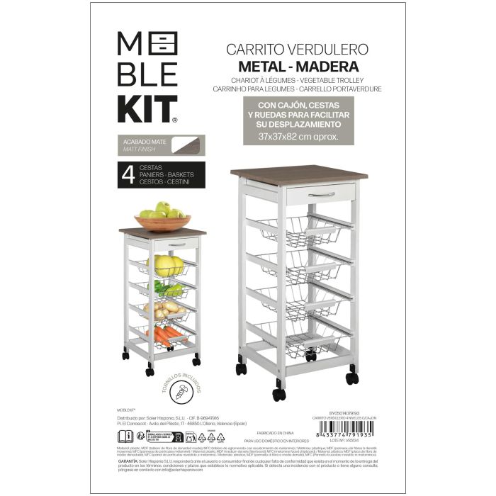 Inde Carrito Verdulero 4 Niveles C/Cajon 38 cm Ancho x 15.5 cm Alto x 76 cm Largo 8
