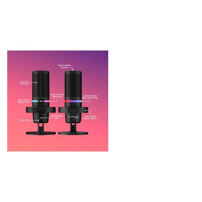 HP HyperX DuoCast Micrófono USB Negro, Iluminación RGB, Hi-Res 24-bit/96kHz, Shock Mount, Tap-to-Mute, para Gaming y Streaming en PC, PS5, PS4, Mac 13