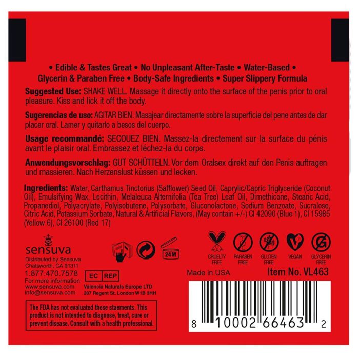 Lubricante con Sabor Sensuva Sandía 6 ml 2 Lubricante con Sabor Sensuva Sandía 6 ml 2