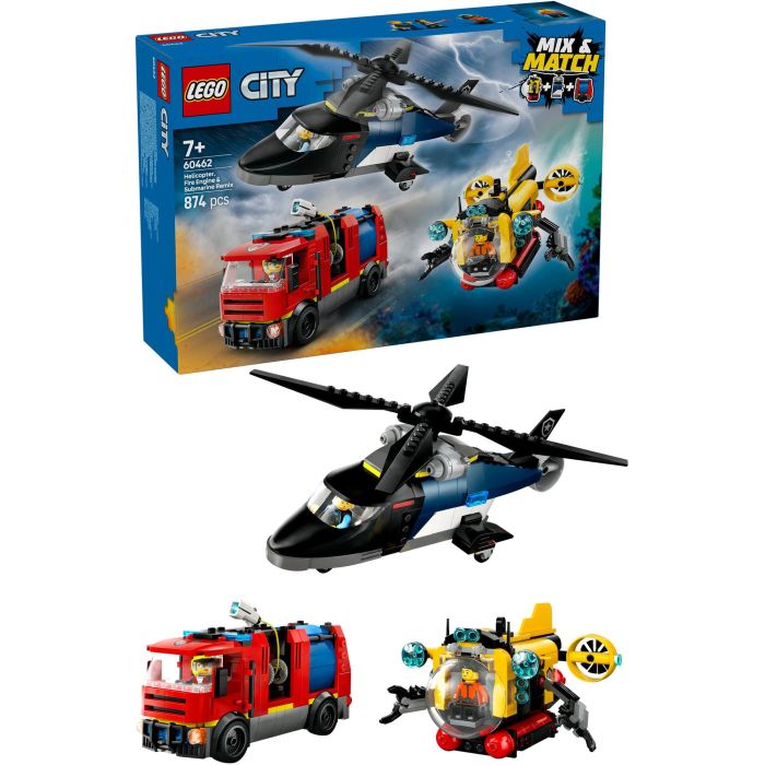 LEGO 60462 City Set de Construcción: Helicóptero, Camión de Bomberos y Submarino Modular - Juguete Infantil 7+ Años 2