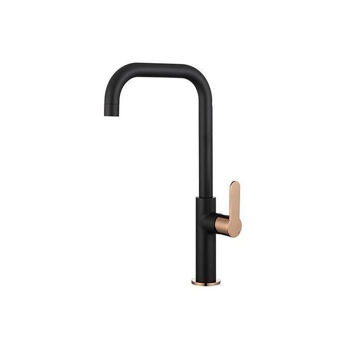 Edouard Rousseau AAARL18371 Mezclador de Fregadero Laobane Base Ø 50 mm Tubo Móvil Negro/Oro Rosa
