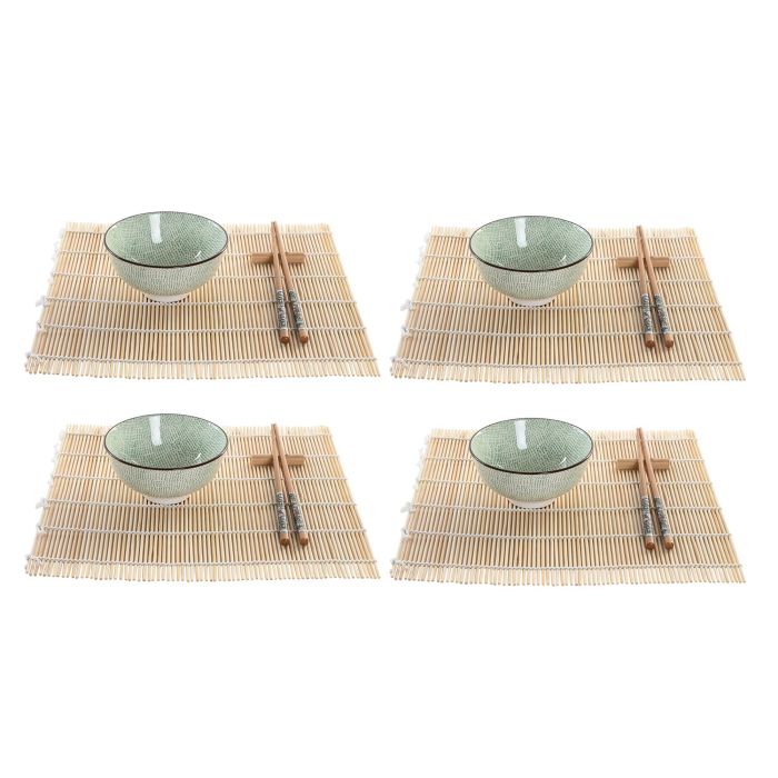 DKD Home Decor Set 16 Piezas Bambú Gres Verde 14.5 x 35 x 14.5 cm 1