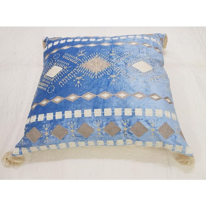 DKD Home Decor Cojín Decorativo Colección Elape Azul y Blanco Estilo Desgastado de Poliéster 60x60x20 cm con Cremallera