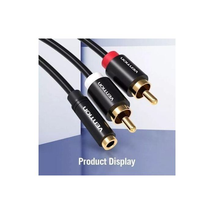 Vention VAB-R01-B200 Cable Estéreo Jack 3.5 Hembra a 2x RCA Macho, 2m, Negro, Conectores chapados en oro 1 Vention VAB-R01-B200 Cable Estéreo Jack 3.5 Hembra a 2x RCA Macho, 2m, Negro, Conectores chapados en oro 1