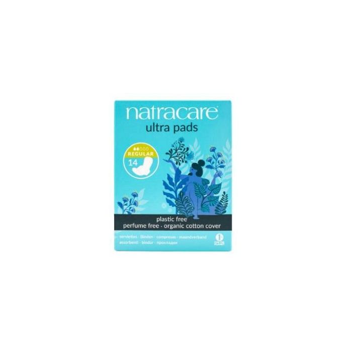NATRACARE Compresa Regular Con Alas de Algodón Orgánico 14 Uds. Sin Plásticos ni Químicos para Flujo Escaso