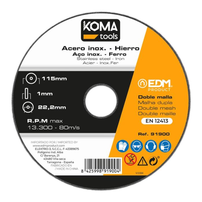 Koma Tools Disco de Corte Fino Doble Malla para Hierro y Acero Inoxidable Ø115 x 1,0 x 22,2 mm 0 Koma Tools Disco de Corte Fino Doble Malla para Hierro y Acero Inoxidable Ø115 x 1,0 x 22,2 mm 0