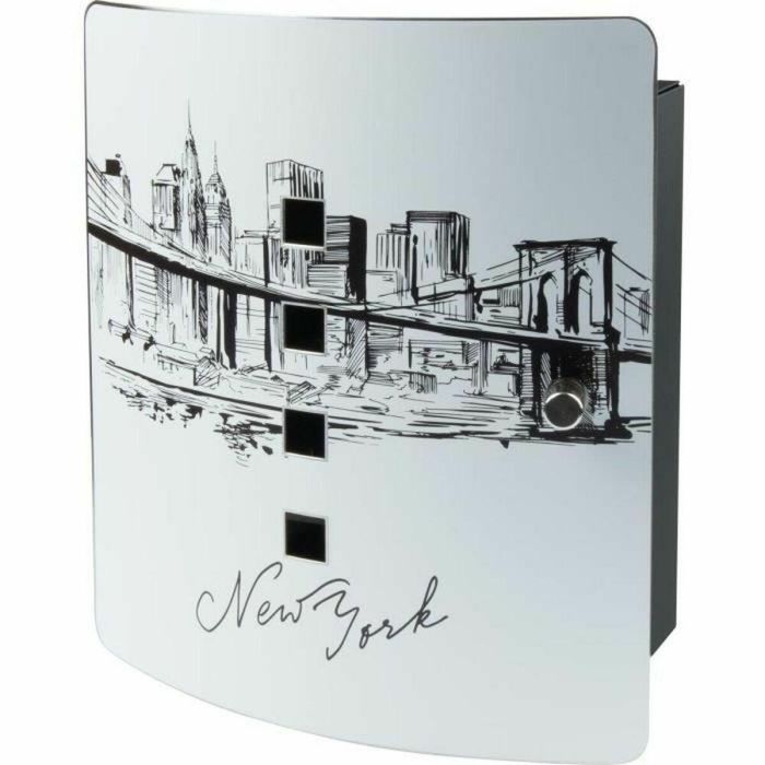 BURG-WÄCHTER 6204/10 Ni Armario para Llaves Skyline NY con Puerta Acero Inoxidable Serigrafiada y Caja Acero Galvanizado Negro Cierre Magnético Ajustable