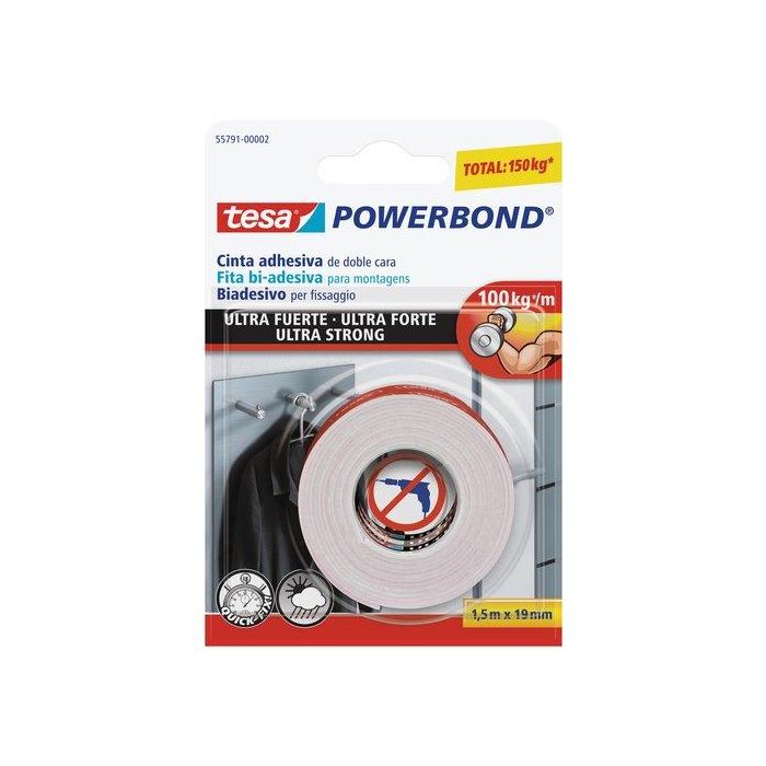 Tesa Cinta Doble Cara Powerbond Ultrastrong Extrafuerte 19 mm x 5 m para Montaje, Soporta 100 kg/m 0 Tesa Cinta Doble Cara Powerbond Ultrastrong Extrafuerte 19 mm x 5 m para Montaje, Soporta 100 kg/m 0