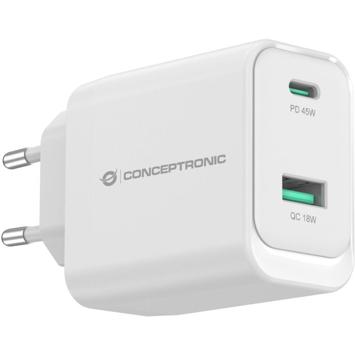 Conceptronic Cargador 45W PD3.0/PPS GaN ALTHEA20W45, 2 Puertos USB-C y USB-A, Carga Rápida, Blanco 1