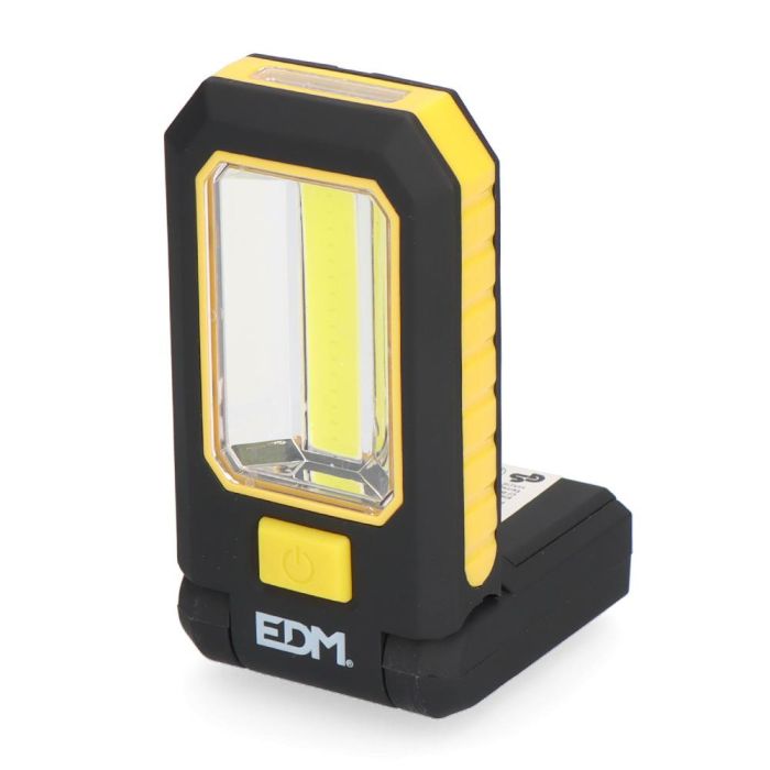 Edm Linterna LED COB XL 150 lm y 3 Mini LED 7 lm, con Gancho, Imán y Base 180° - Pilas AAA Incluidas, IP20, ABS Amarillo/Negro 2