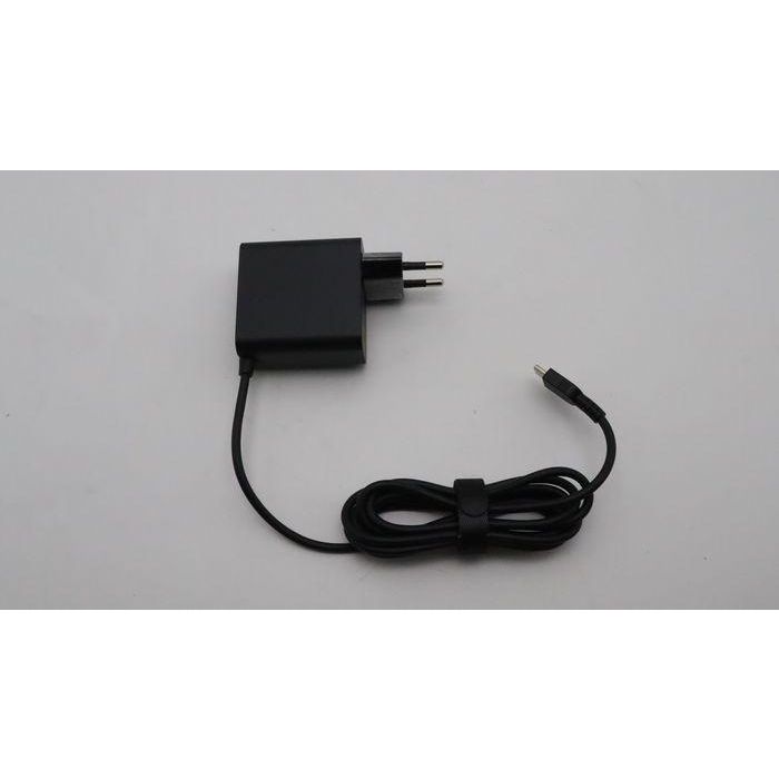 Lenovo 65W power adapter with adjustable voltage levels: 20V, 15V, 9V, and 5V, featuring dual ports for simultaneous charging. 1 Lenovo 65W power adapter with adjustable voltage levels: 20V, 15V, 9V, and 5V, featuring dual ports for simultaneous charging. 1