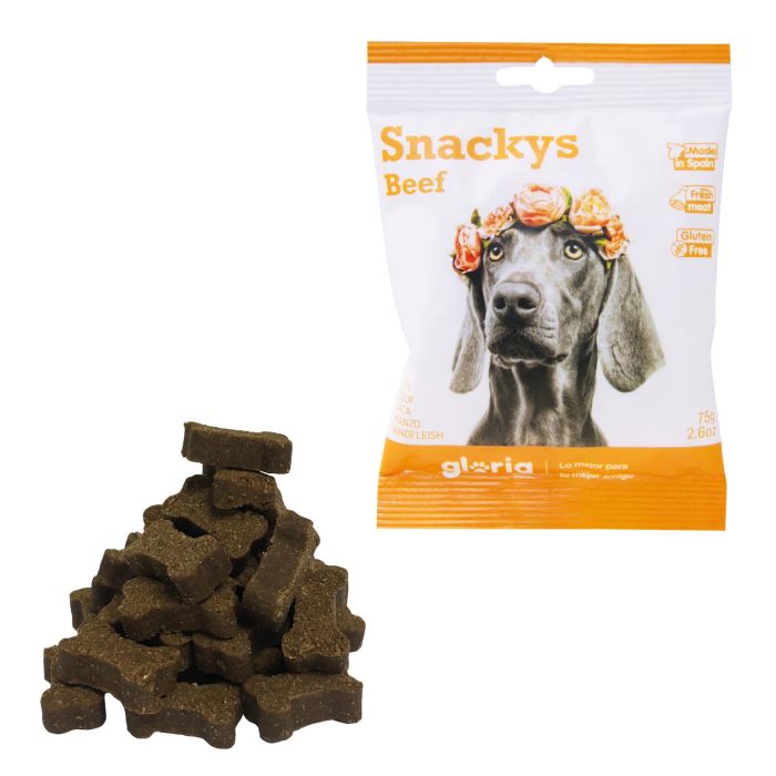 Snackys Snack para Perros de Buey, Display con 30 Bolsitas de 75g | Premios y Recompensas con +70% Carne Fresca y Sin Gluten