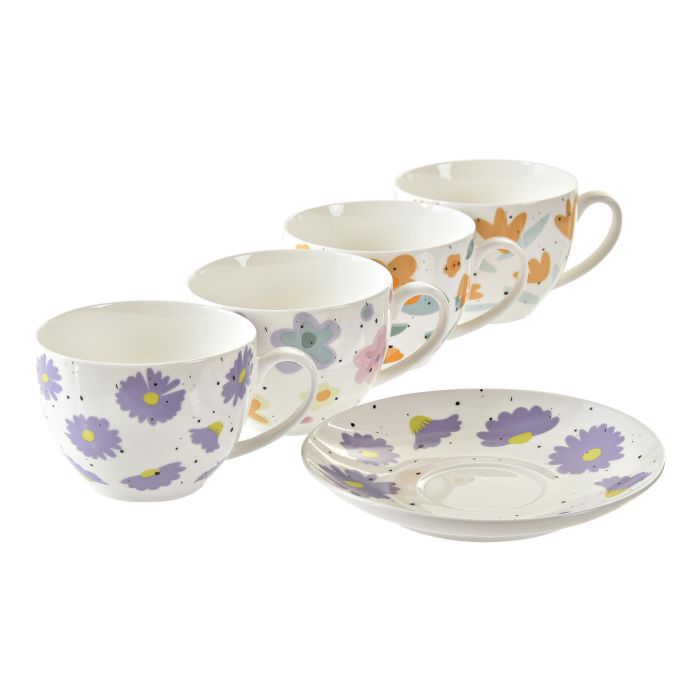 DKD Home Decor Taza Urban Set de 2 Piezas Porcelana Multicolor Blanco 9 x 7 x 12 cm 220ml 1