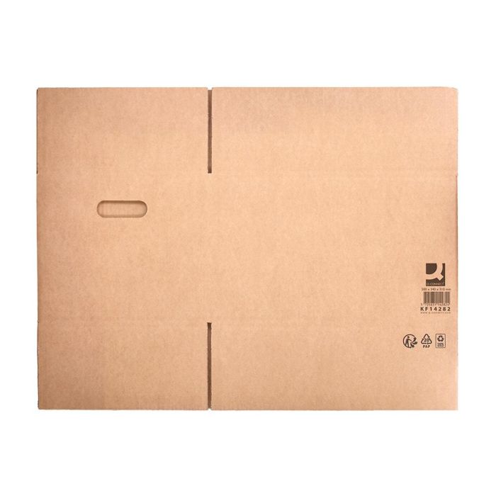 Caja Para Embalar Q-Connect Americana Con Asas Carton Reciclado Canal Simple 5 mm Color Kraft 500x340x310 mm 25 unidades 1