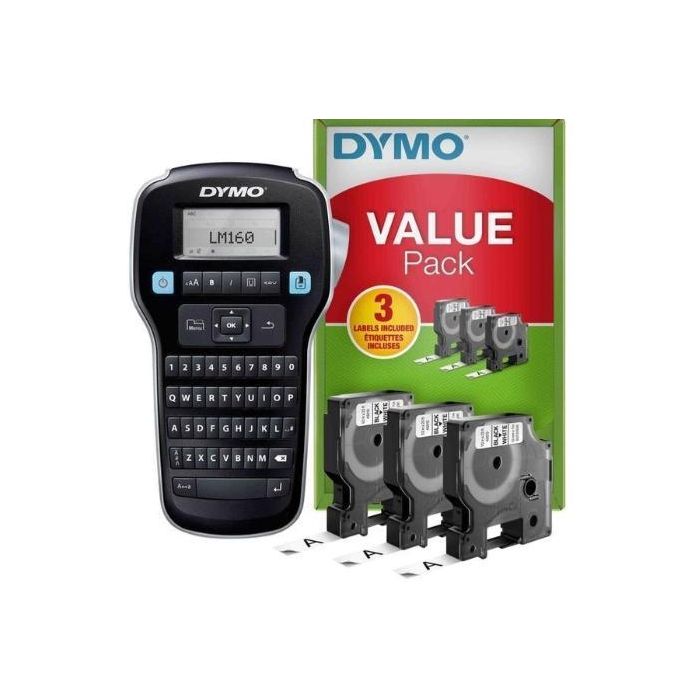 Dymo Etiquetadora - Rotuladora Electrónica Lm160 + 3 Cintas D1 De 12 mm Negro Sobre Blanco 45013 Value Pack