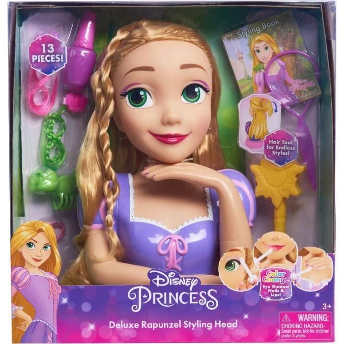 Cabezal de peinado - DISNEY - Rapunzel Deluxe - 12 accesorios - Falsa botella de barniz - Guía de peinado Cabezal de peinado - DISNEY - Rapunzel Deluxe - 12 accesorios - Falsa botella de barniz - Guía de peinado