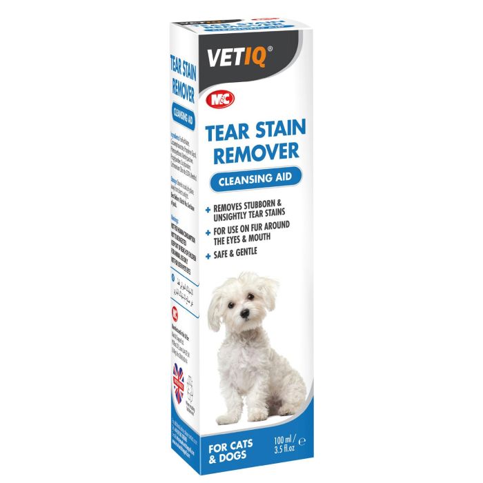 VetIQ Tear Stain-Um Limpiador de Manchas Lagrimales para Perros y Gatos - Suave, Antialérgico, Elimina y Previene Manchas Oculares 100 ml 1