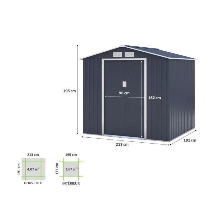 Caseta metálica de jardín 4,07m² - 2 puertas correderas - Gris antracita 2 Caseta metálica de jardín 4,07m² - 2 puertas correderas - Gris antracita 2