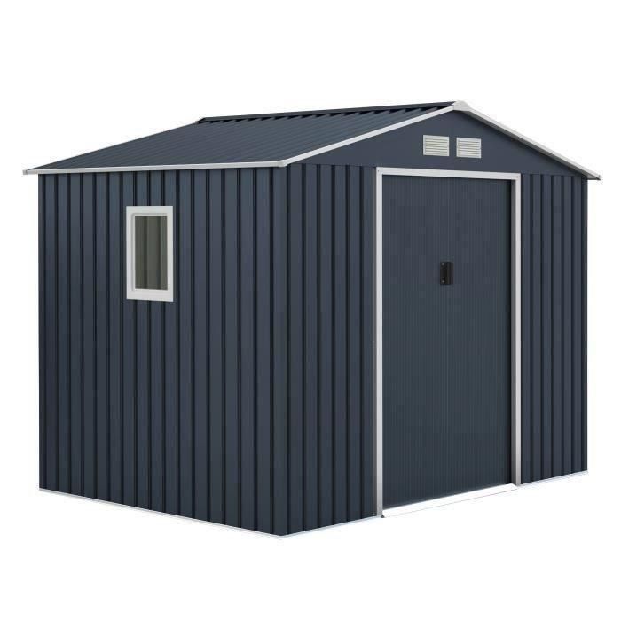 Caseta de jardín de metal 5,29 m² - 277 x 191 x 202 cm - Kit de anclaje incluido - Gris Caseta de jardín de metal 5,29 m² - 277 x 191 x 202 cm - Kit de anclaje incluido - Gris