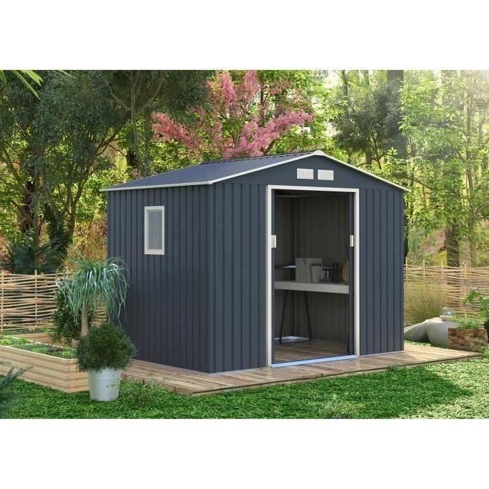 Caseta de jardín de metal 5,29 m² - 277 x 191 x 202 cm - Kit de anclaje incluido - Gris 1 Caseta de jardín de metal 5,29 m² - 277 x 191 x 202 cm - Kit de anclaje incluido - Gris 1