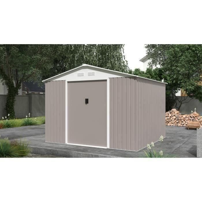 Caseta de jardín de metal 7,06 m² - 277 x 255 x 202 cm - Kit de anclaje incluido - Taupe 1 Caseta de jardín de metal 7,06 m² - 277 x 255 x 202 cm - Kit de anclaje incluido - Taupe 1