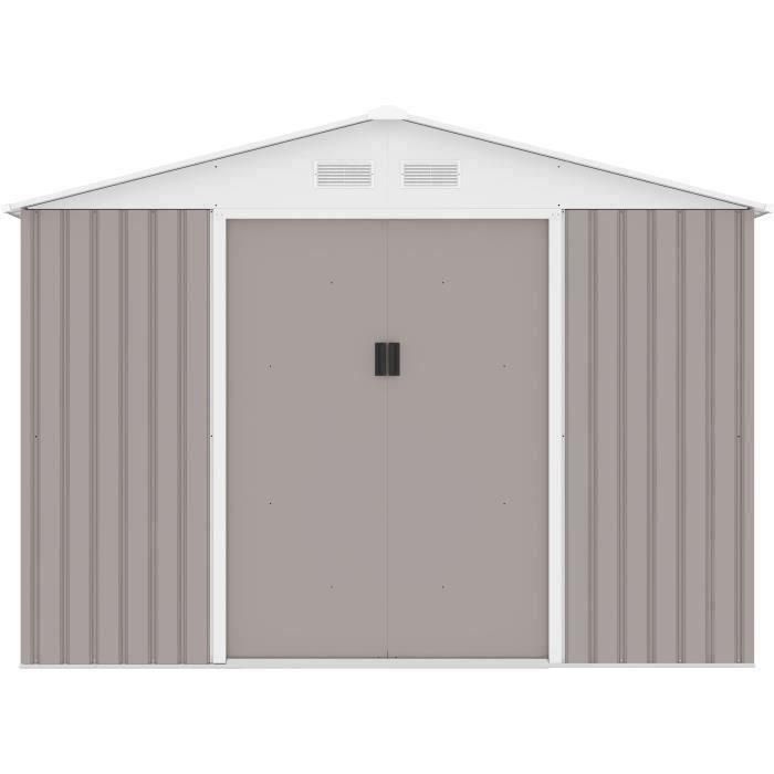 Caseta de jardín de metal 7,06 m² - 277 x 255 x 202 cm - Kit de anclaje incluido - Taupe 2 Caseta de jardín de metal 7,06 m² - 277 x 255 x 202 cm - Kit de anclaje incluido - Taupe 2