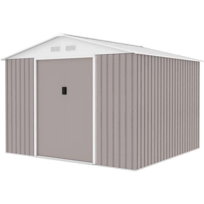 Caseta de jardín de metal 7,06 m² - 277 x 255 x 202 cm - Kit de anclaje incluido - Taupe 4 Caseta de jardín de metal 7,06 m² - 277 x 255 x 202 cm - Kit de anclaje incluido - Taupe 4