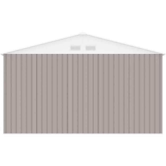 Caseta de jardín de metal 12,99 m² - 340 x 382 x 210 cm - Kit de anclaje incluido - Taupe