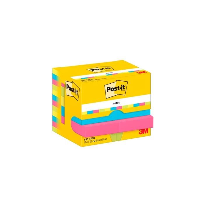 Post-It Blocs notas 653 gama energetic amarillo,azul,fusia,verde neón 38x51 -pack 12-