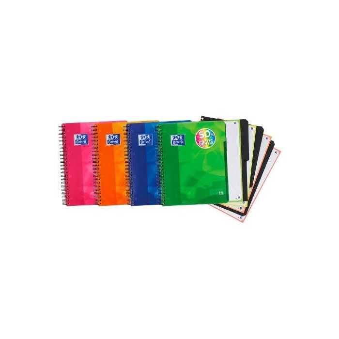 Oxford Cuaderno Lagoon Europeanbook 4 Microperforado 120H 50% Gratis A4+ 5x5 4 Separadores T-Plástico Pack 5 Ud C-Surtidos