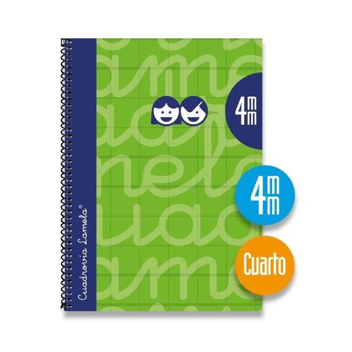 Lamela cuaderno espiral 80h 4º 70 gr cuadrovía 4mm c/margen cubierta extradura verde -pack 5u-